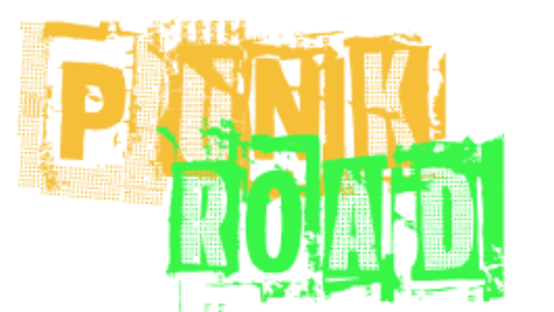 Logo Punk Road em estilo punk rock, com tipografia desfiada e efeito grunge